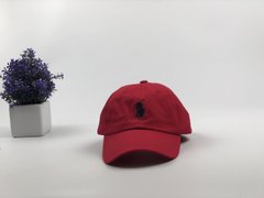 Кепка бейсболка Polo Ralph Lauren (красная с черным лого) с кожаным ремешком