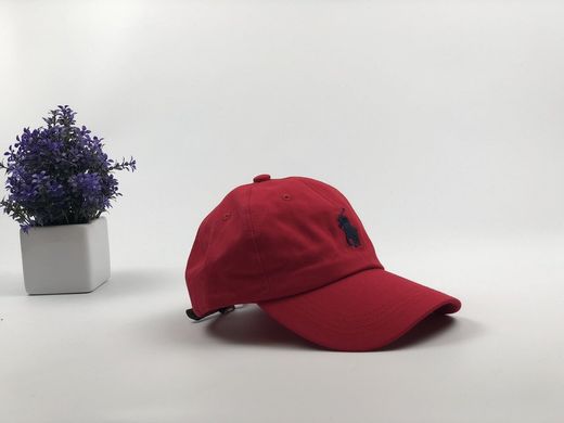 Кепка бейсболка Polo Ralph Lauren (красная с черным лого) с кожаным ремешком
