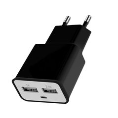 Зарядное устройство 220V блок питания 2*USB 5V 2.0A черный