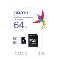 MicroSDXC UHS-1 A-DATA Premier 64Gb Class 10 (R-50Mb/s) adapter SD