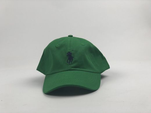 Кепка бейсболка Polo Ralph Lauren (зеленая с темно-синим лого) с кожаным ремешком