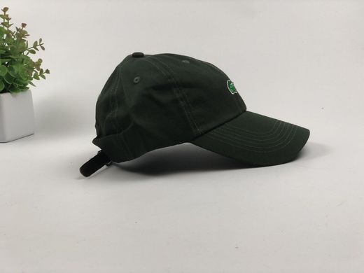 Кепка бейсболка Lacoste кожаный ремешок (Темно-зеленая, большое лого)