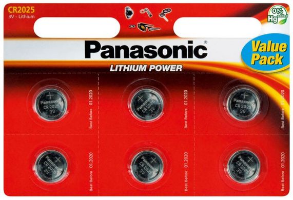 Батарейки Panasonic CR2025 Lithium 3v упаковка из 6 шт