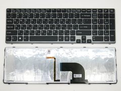 Клавиатура для ноутбука SONY SVE15, E15, E17, SVE15, SVE17 ( RU Black с рамкой графит, подсветка клавиш). Оригинальная клавиатура.