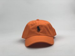 Кепка бейсболка Polo Ralph Lauren (оранжевая с черным лого) с кожаным ремешком